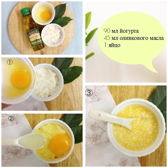 Йогурт, оливковое масло и яйцо